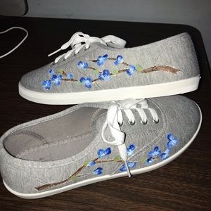 Blue cherry blossom hand painted sneakers